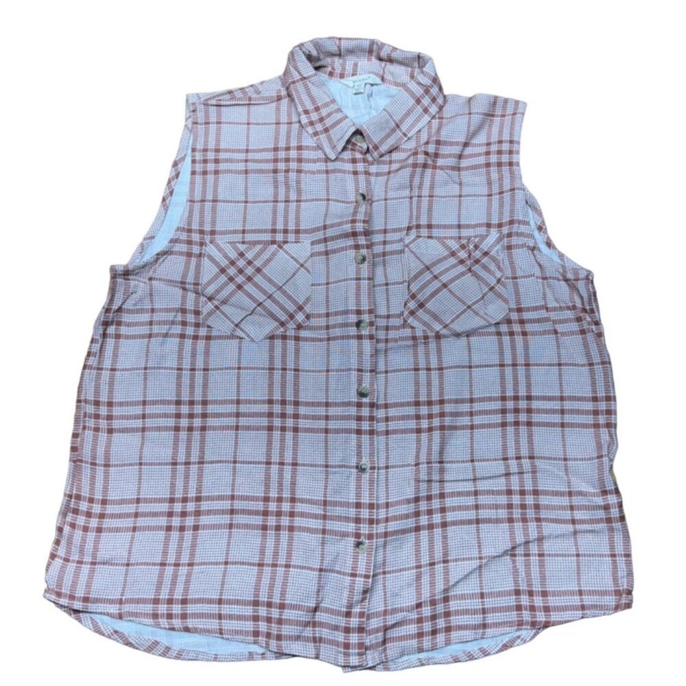 Sim & Sam Womens Sleeveless Plaid Button-Up Shirt XL 100% Rayon